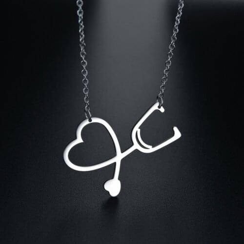 YWSHK High Quality Stainless Steel Stethoscope Pendant Necklace Heart Doctor Nurse Medical For Women Girl Charm Jewelry Gift