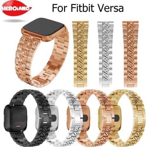 Watchband For Fitbit Versa Bands for Women Replacement Metal Bling Bands Bracelets for Fitbit Versa Accesssories with Rhinestone