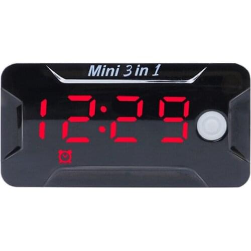 Universal 3-In-1 Motorcycle Electronic Clock Thermometer Voltmeter Dust-proof LED Watch Digital Display DC 8V-72V
