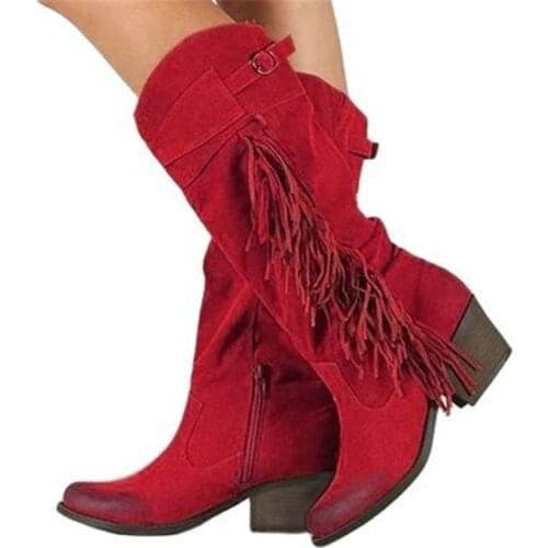 Women Boots Classic Tassel Western Cowboy Boots Autumn Women High Heels Boots Platform Sexy Ladies Black Pumps Boots Women
