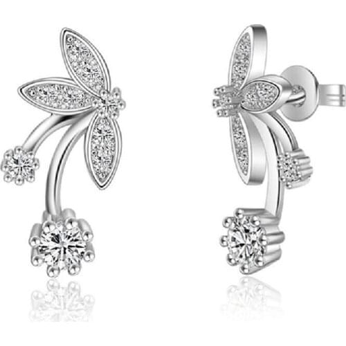 925 Sterling Silver Butterfly Flower Leaves Stud Earrings Zircon Earrings for Women Jewelry Gifts pendientes oorbellen S-E346