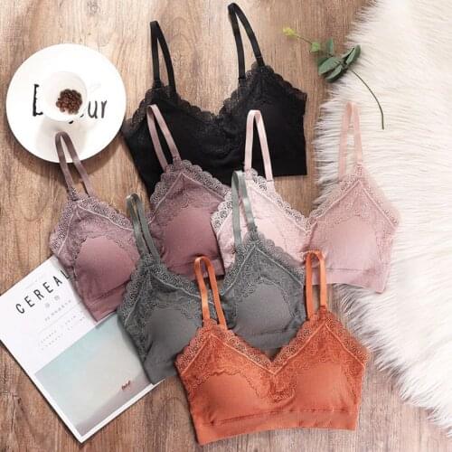Solid Color Lace Women Bras Sexy V Neck Tube Top Lingeries Adjustables Lace Bras Underwear