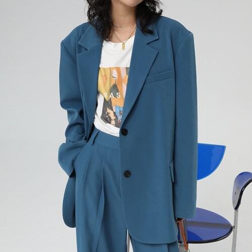 Womens Blazer Jackets Office Lady Korean England Casual Loose Blazers Solid Work Suit Coats Female Outerwear