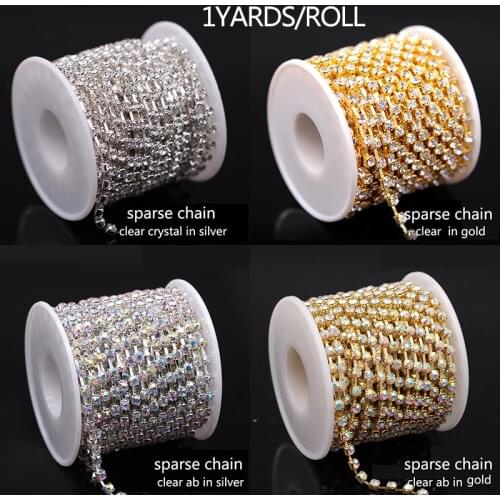 1 yard 2MM-8MM Glass AB Crystal Rhinestone Cup Chain Sew On Diamond Glue-On Close Glitter Gold/Silver Trimming Base For Garments