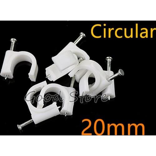 High quality 100pcs 20mm Cable fixed Round or Circle Path cable clips with Nail, Wire U Circle Cable Clamp with Nail Y