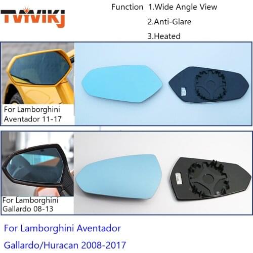 TVYVIKJ side rearview mirror blue glass lens For Lamborghini Aventador Gallardo Huracan 2008-2017 wide angle view anti glare