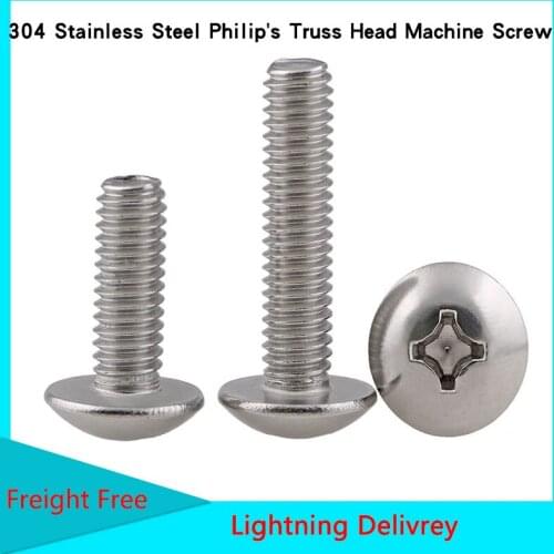 304 Stainless Steel Philips Truss Head Machine Screw TM Cross Large Pan Head Bolts Cross Groove Mushroom Head Long Screw 2PCS
