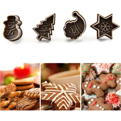 4pcs Christmas Cookie Stamp Biscuit Mold 3D Cookie Cake Plunger Cutter DIY Baking Mould Christmas Cookie Cutters Pastry Tools