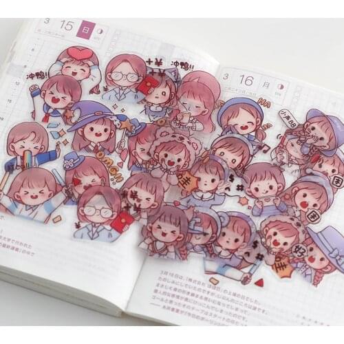 40 Pcs/pack Waterproof Stickers Cute Girl PET Decorative Stickers Planner Journal Korean Stationery