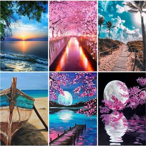 5D DIY Diamond Painting Landscape Sunset Sea Kit Full Drill Embroidery Scenery Mosaic Art Picture of Rhinestones Home Decor Gift