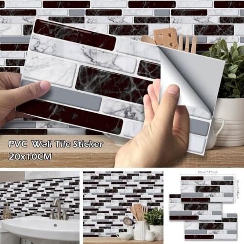 9Pcs Wall Tile Stickers Waterproof and High Temperature Resistant StickerSelf-adhesive Long Brick Bathroom Kitchen Home Decor