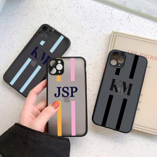 Monogram Initial Stripe Personalized Name Phone Cases matte transparent For iphone 7 8 11 12 plus mini x xs xr pro max cover
