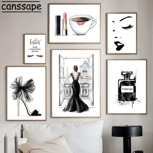 Black And White Poster Fashion Canvas Painting Perfume Bottle High Heels Art Print Nordic Posters And Prints Living Room Decor