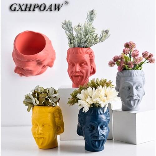 Human Face Flowerpot Edison Character Art Sculpture Resin Flower Pots Creativity Fine Craft Vase Home Decoration Potted Plants