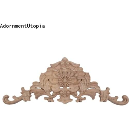 Antique Decorative Wood Appliques Furniture Decor Cabinet Door Irregular Wooden Mouldings Flower Carving Figurine Craft 38x14cm