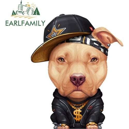 EARLFAMILY 13cm x 10cm Funny Pit Bull Terrier Hip-Hop Graphics Car Stickers and Decals Vinyl Car Wrap Waterproof Decal