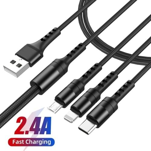 3 In 1 USB Charge Cable 2.4A Fast Charging Cord Micro USB/Type C/8 Pin Charger Kable For Huawei iPhone 12 11 Pro