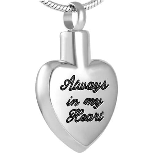 8459 Etching Always In My Heart Cremation jewelry to hold ashes ,316L Stainless Steel Funeral Urn Pendant Keepsake With Funnel