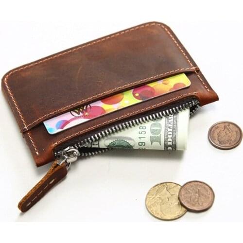 Genuine Leather Coin Wallet Small Zipper Coin Purse Vintage Crazy Horse Mini Wallet for Coins Thin Change Purse