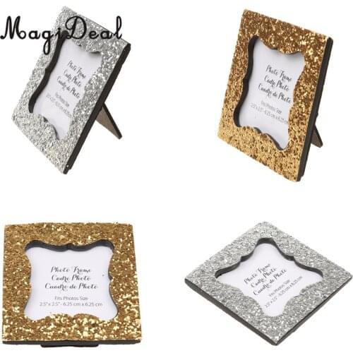 MagiDeal Shiny Sequin Small Photo Frame with Back Stand Wedding Party Gift Favor Gold/Silver Home/Cafe Decor