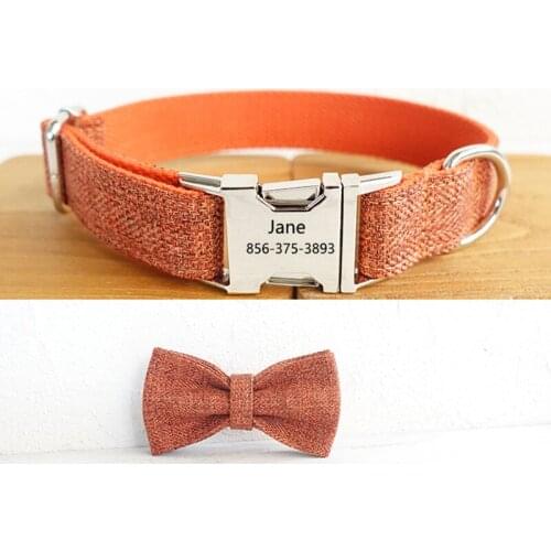 Small Meidum Large Big Dog Collar Personalized Custom Engraved Name Cat Dogs Adjustable Pet Collars Nylon bow tie Metal Buckle