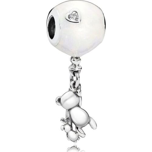 Cute Bear & Balloon Dangle Charm for Women Bracelet Bangle Lady Gift Bead Pendant Authentic S925 Silver DIY Jewelry