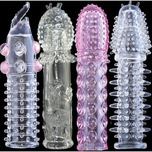 Reusable Delay condom Impotence contraceptive bold Textured extension sleeve Sex products men toys thorn dildo Sleeve cock ring