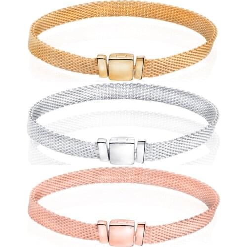 Fashion Flat Watch Chain 925 Silver Bracelets Snake Bangle For European Flat Silver Charm Beads Girl Women Jewelry Making