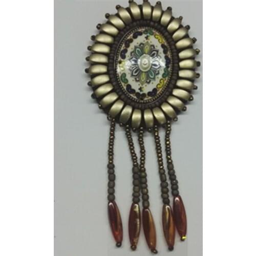 Fashion folk oval patches for clothing DIY rhinestone beaded Sew on patch embroidery applique round parche ropa