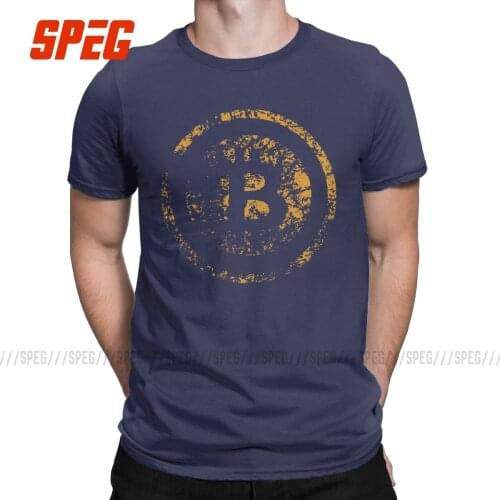 Men Vintage Bitcoin Logo Grunge T Shirts Crypto Cotton Tops Vintage Short Sleeve Crewneck Tees Plus Size T-Shirts