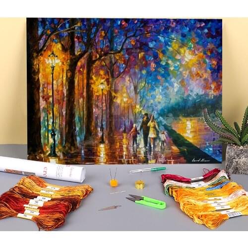 Family By The Lake Printed 11CT Cross Stitch DIY Embroidery Complete Kit DMC Threads Sewing Knitting Needlework Promotions