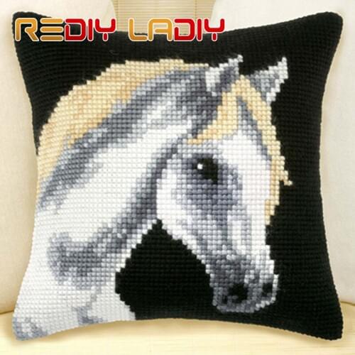 Cross Stitch Cushion Cover Horse Flowers Sofa Pillow DIY Chunky Cross-Stitch Kits 100% Acrylic Yarn Pillow Case Hobby & Crafts