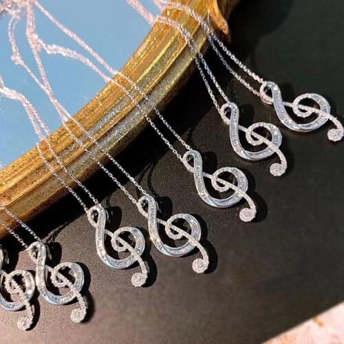 Huitan Romantic Musical Notation Shaped Pendant Necklace for Women Unique Wedding Accessories Brilliant Cubic Zirconia Jewelry
