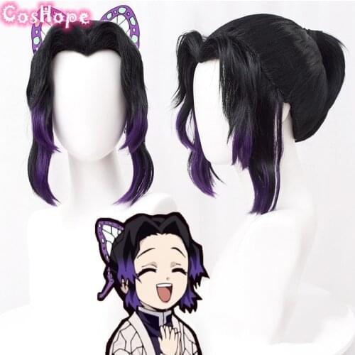Shinobu Cosplay Demon Slayer Cosplay Kimetsu No Yaiba Black Purple Wig Cosplay Anime Cosplay Wig Heat Resistant Synthetic Wigs