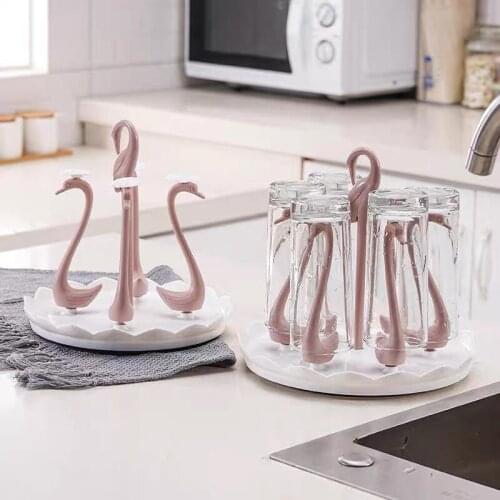 JOYLIVE Plastic Cup Holder Creative Rotatable Swan Shape Glass Kitchen Living Room Storage Shelf Drain Rack Dropshipping