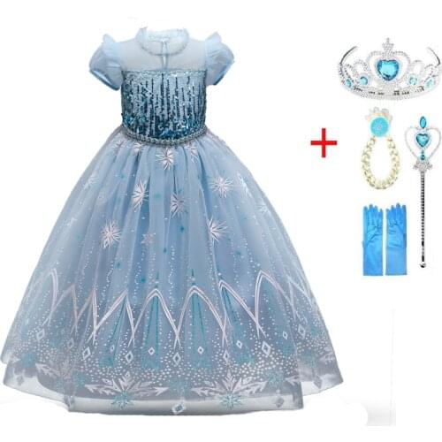 Girls Sequined Elsa Dress Snow Queen 2 Cosplay Halloween Party Costumes Kids Cosplay Dress Children Wedding Evening Dresses Up