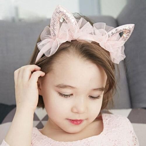 Baby Girls Hair Bands Cats Ear For Children Sequins Headband Mesh Hair Hoop Kids Princess Prom Hair Accessories Fashion