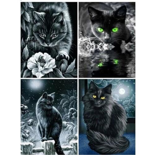 Canvas Size Full Circle Diamond 5d Diy Diamond Embroidery Black Cat Diamond Painting Cross Stitch Rhinestone Mosaic Decoration