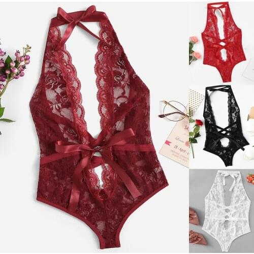 Sexy Lingerie Porno Costumes Hot Erotic Perspective Lace Siamese Silk Bow Belt Underwear G-string Sexy Lingerie Adult Products