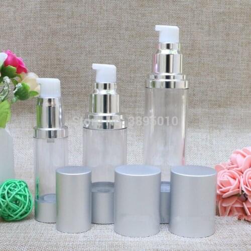 15/30/50ml Silver Airless Bottles Vacuum Pump Lotion Refillable Bottle Used For Cosmetic Container F569