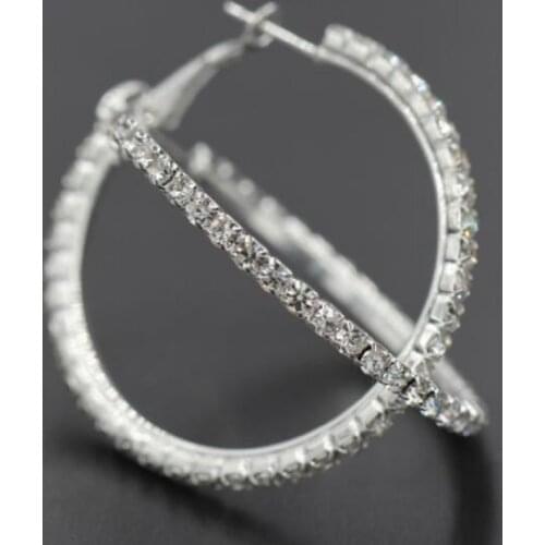 30-90MM Austrian Crystal 925 Sterling Silver Hoop Circle Earrings For Women Wedding Engagement Valentine Gift Fashion Jewelry