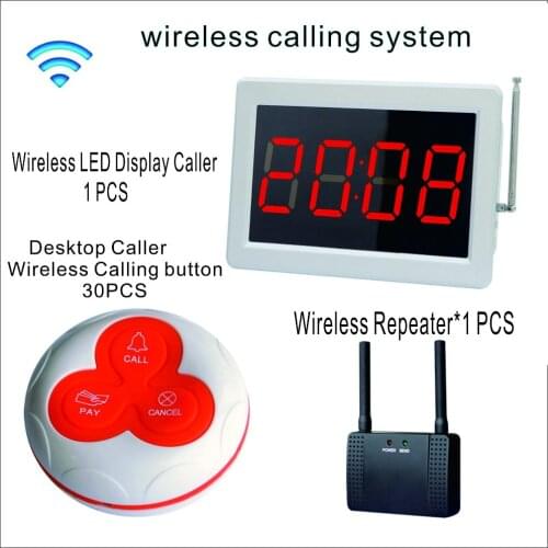 SHIHUI 1 Wireless Repeater+ 1 LED Display Number call 30 desktop calling button for Cafe Restaurant Nurse Wireless Paging System