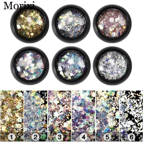 Blue Zoo nail art glitter sequins 6 polar color hexagon star shape mixed size DIY 3D nail decals manicure nail decoration BZ089