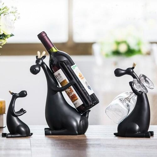 Modern Creative Resin Red Wine Bottle Rack Lucky Deer Sets Home Decor Figurines & Miniatures Wedding Decoration Crafts