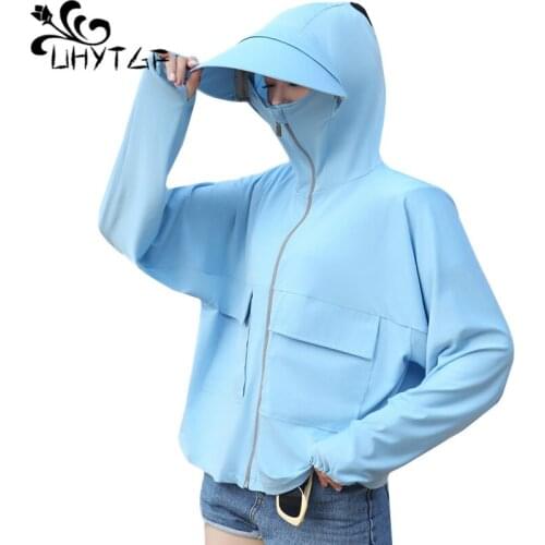 UHYTGF 2020 fashion cloak type summer sun protection clothing Anti-UV breathable thin top hooded loose plus size coat women 1610