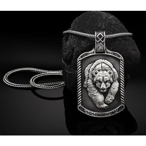 Viking War Bear Pendant Necklace Retro Mens Hot Sale Tag Hip Hop Pure Tin Ins Style Chain Necklaces for women