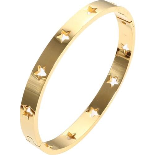Unique Hollow Stars Women Girls Wedding Party Charm Bangles Sequins Jewelry Craft OL Staiess Steel Cuff Fashion Bangles
