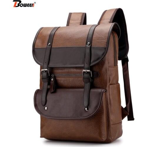 Vintage Men Backpacks PU Leather Bag Large Waterproof Daypacks Retro Back Pack Male Bagpack High Quality 2020 New
