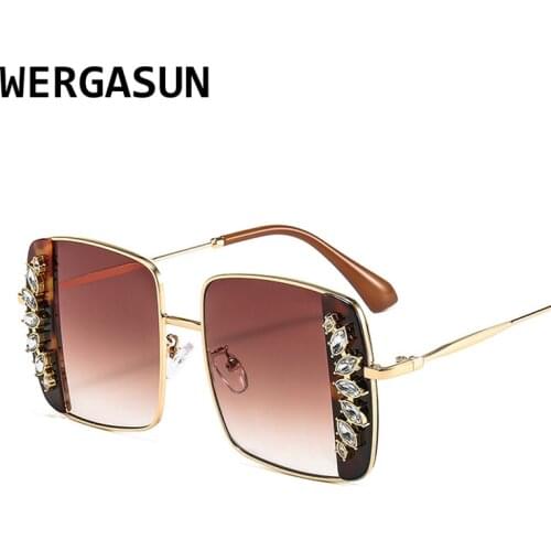 WERGASUN Square Rhinestone Sunglasses Women 2021 Crystal Diamond Sunglasses Men Glasses Oversized Handmade Sunglasses Ladies