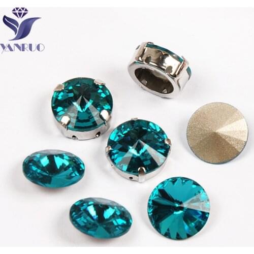 YANRUO 1122 Rivoli Blue Zircon K9 Crystals DIY Sewing Rhinestones For Clothes Crystals Strass Sewing Jewelry With Claws